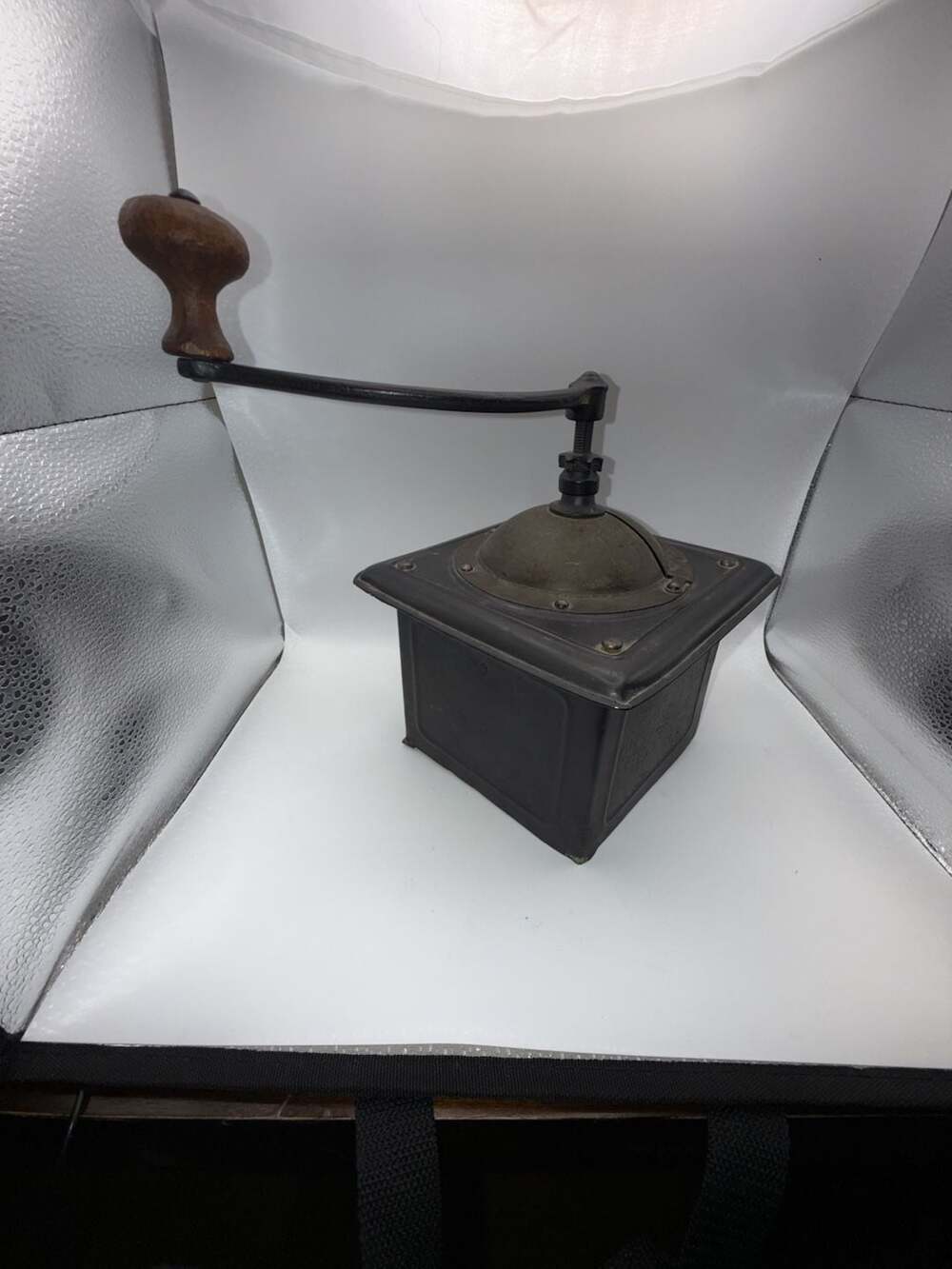 Antique French Metal Toleware Coffee Grinder Hand Mill